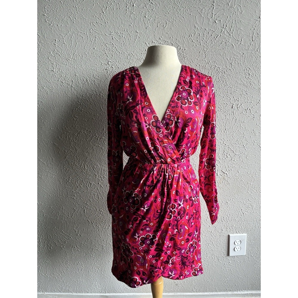 Maeve Anthropologie Pink Floral Boho Faux Wrap Cowl Neck Mini Dress XS NWT